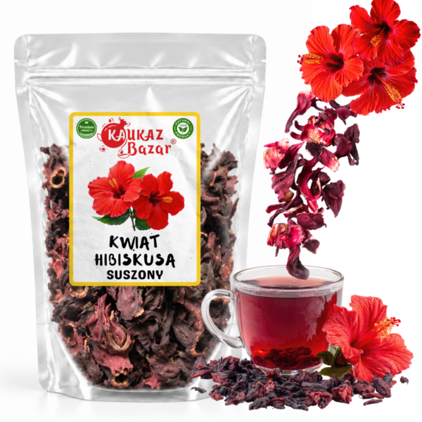 Hibiskus suszony karkade z Nigerii – Kaukaz Bazar Opakowanie suszonych kwiatów hibiskusa karkade z Nigerii – Kaukaz Bazar